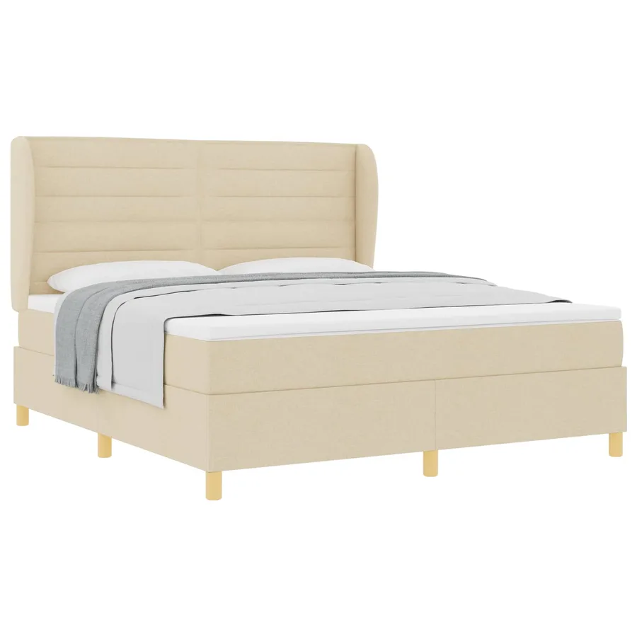 Lit à ressorts avec matelas Crème 200 x 180 cm tissu - 2