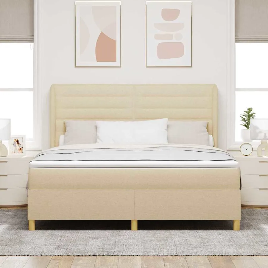 Lit à ressorts avec matelas Crème 200 x 180 cm tissu - 3