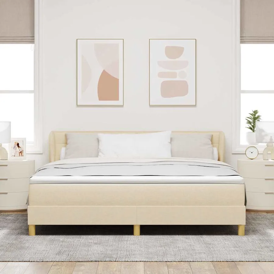 Lit à ressorts avec matelas Crème 180 x 200 cm tissu - 3