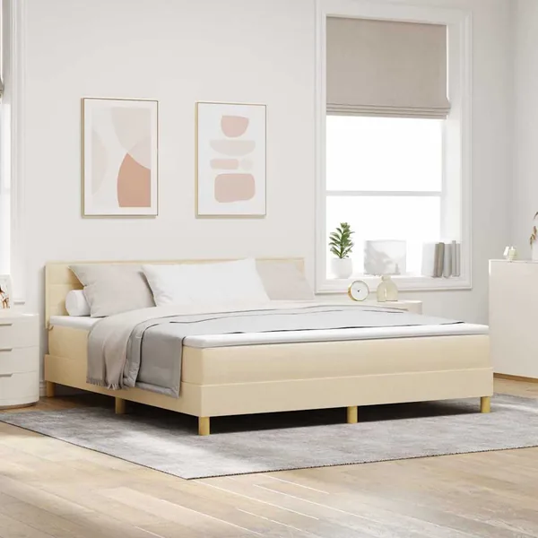 Lit à ressort LED avec bandes LED Crème 180 x 200 cm tissu