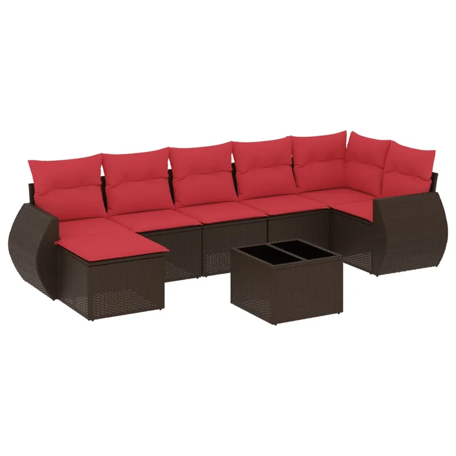 Ensemble de canapé de jardin 8 pcs avec coussins marron résine tressée - 2