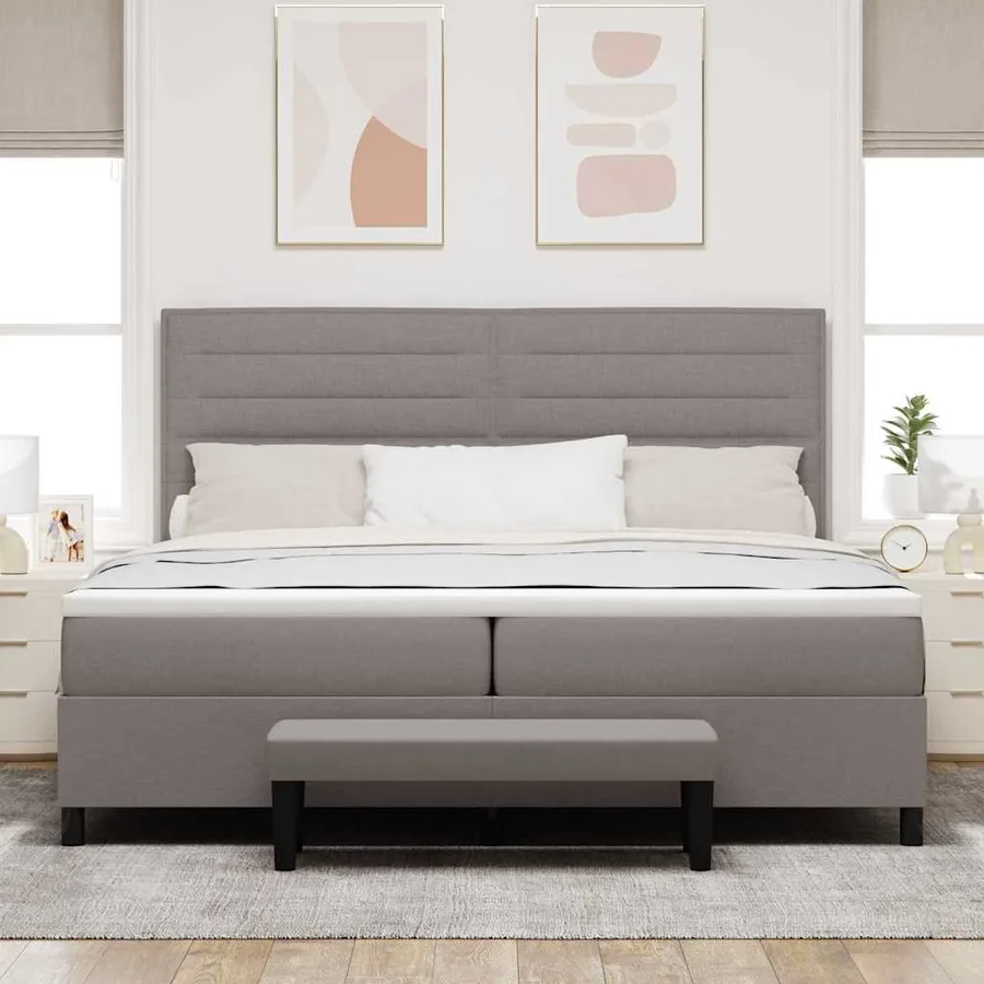 Lit à ressorts avec tête de lit Taupe 200 x 200 cm tissu - 3