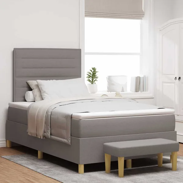 Lit à ressorts avec tête de lit Taupe 200 x 120 cm tissu