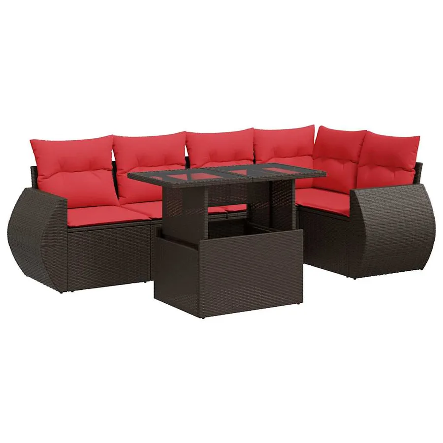 Salon de jardin avec coussins 6pcs marron résine tressée acacia - 2