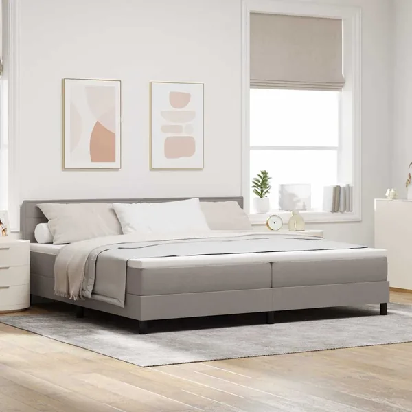 Lit à ressorts avec coussin Taupe 200 x 200 cm tissu