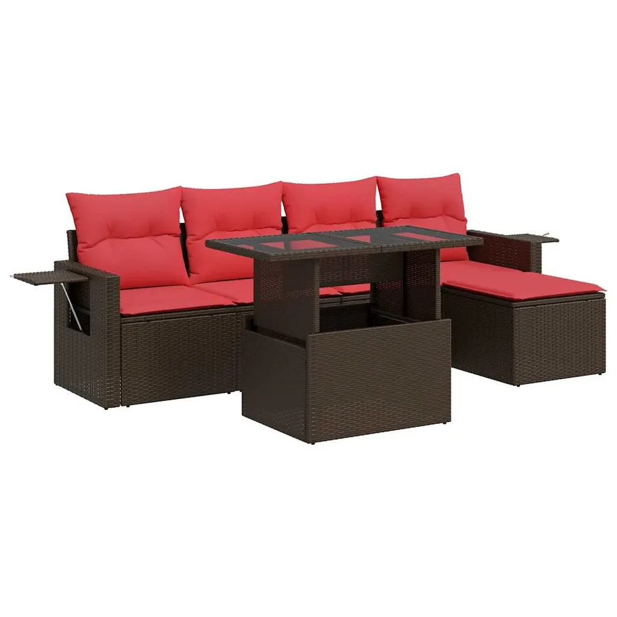 Salon de jardin avec coussins 6 pcs marron résine tressée acacia - 2
