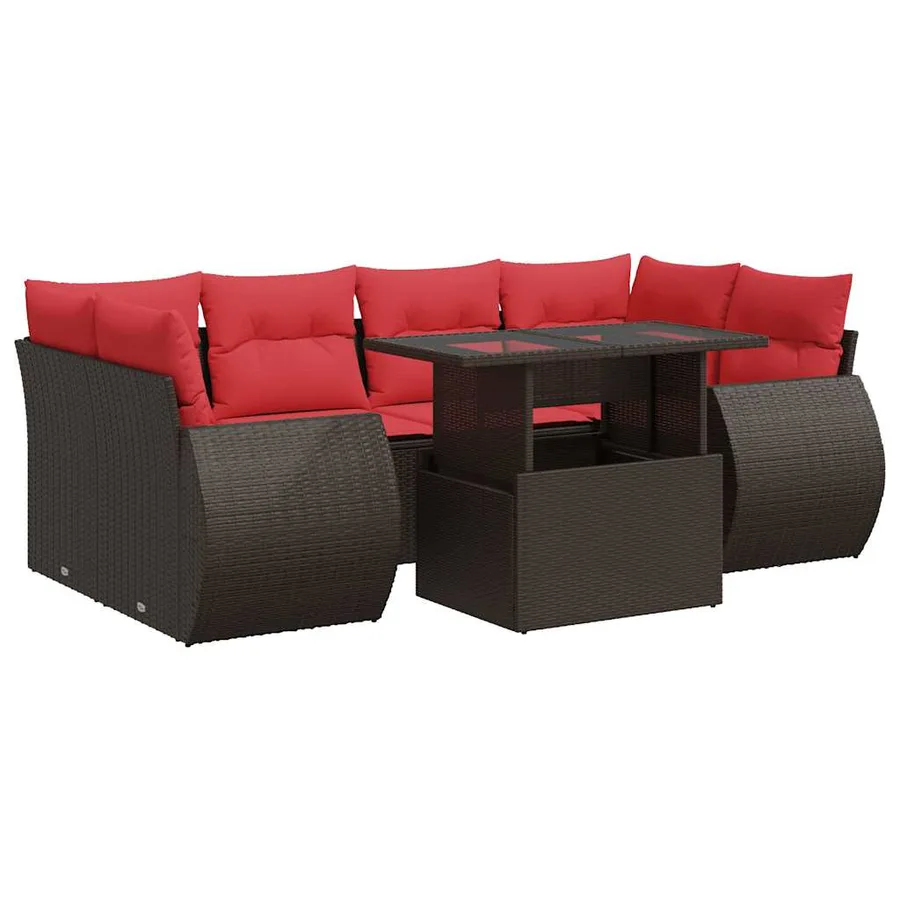 Salon de jardin avec coussins 7pcs marron résine tressée acacia - 2