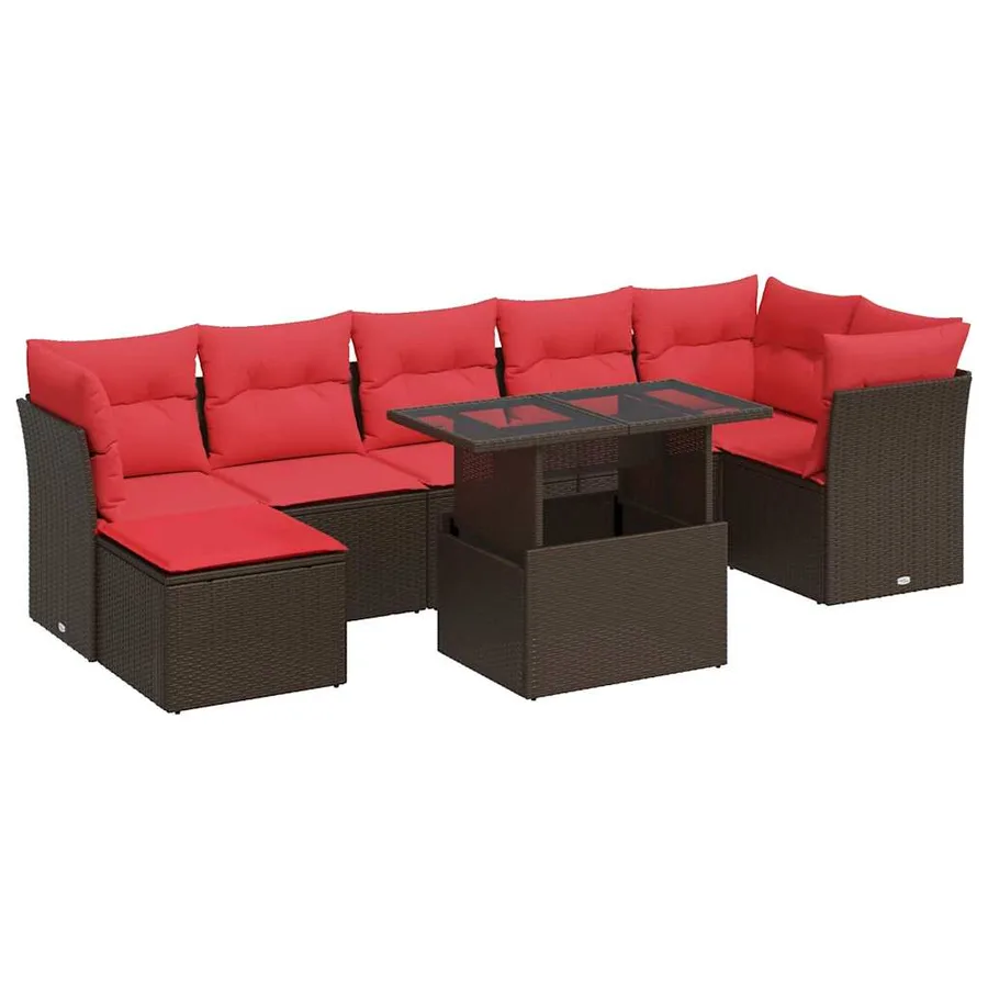 Salon de jardin avec coussins 8pcs marron résine tressée acacia - 2