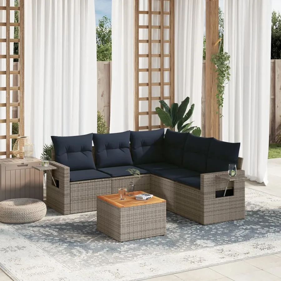 Ensemble de canapé de jardin 6 pcs avec coussins gris résine tressée
