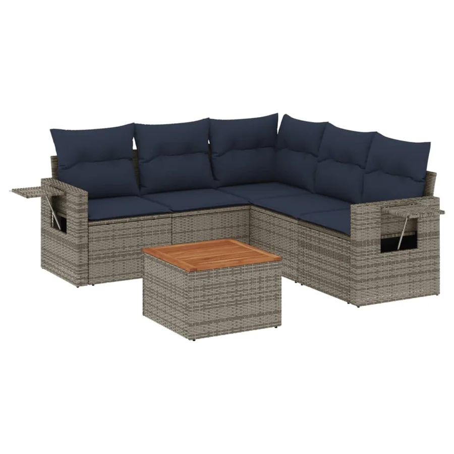 Ensemble de canapé de jardin 6 pcs avec coussins gris résine tressée - 2