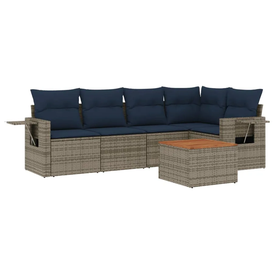 Ensemble de canapé de jardin 6 pcs avec coussins gris résine tressée - 2