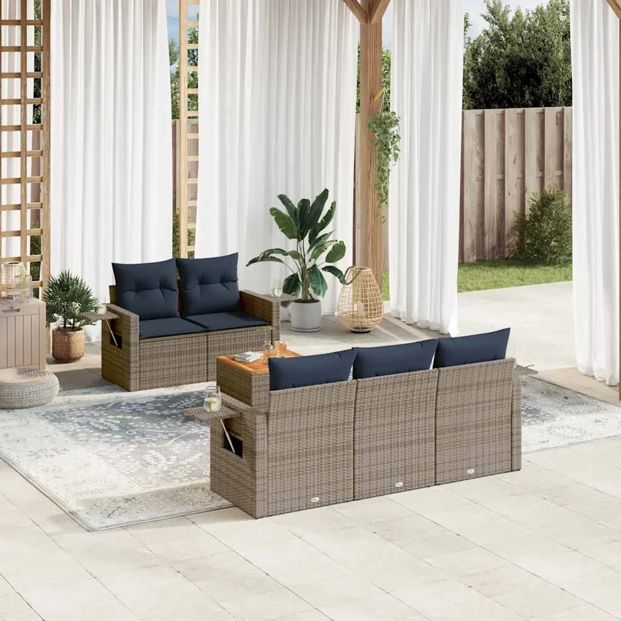Ensemble de canapé de jardin 6 pcs avec coussins gris résine tressée