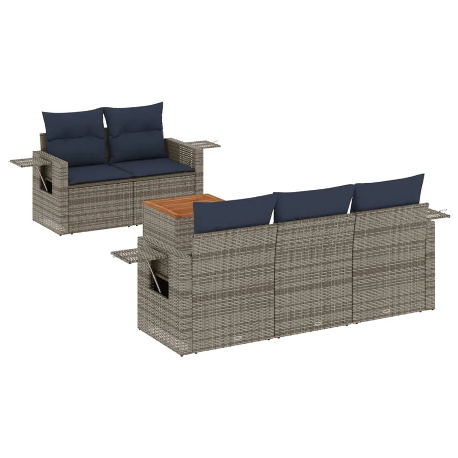 Ensemble de canapé de jardin 6 pcs avec coussins gris résine tressée - 2