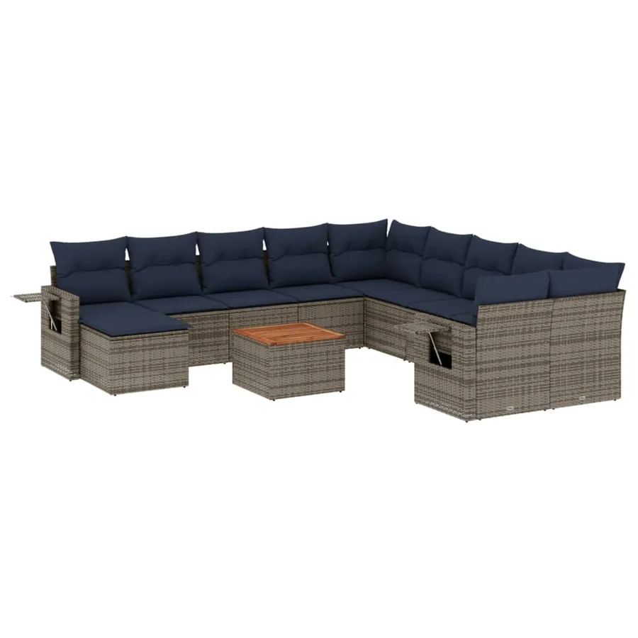 Ensemble de canapé de jardin 12 pcs avec coussins gris résine tressée - 2