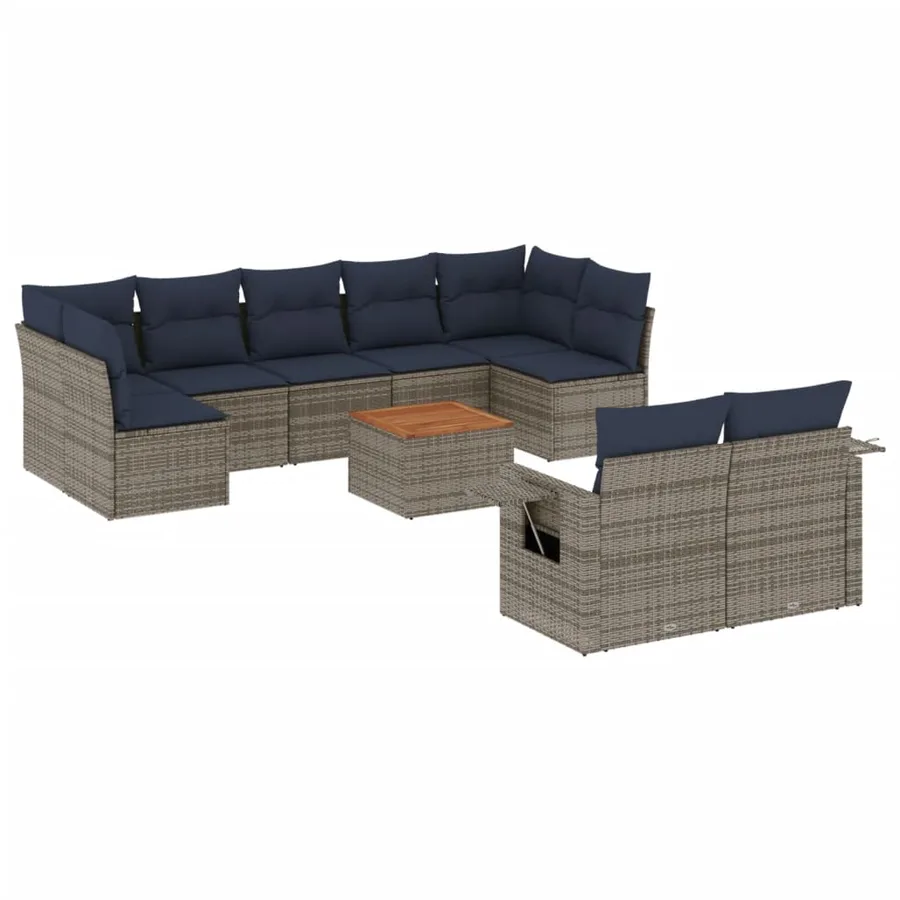 Ensemble de canapé de jardin 10 pcs avec coussins gris résine tressée - 2