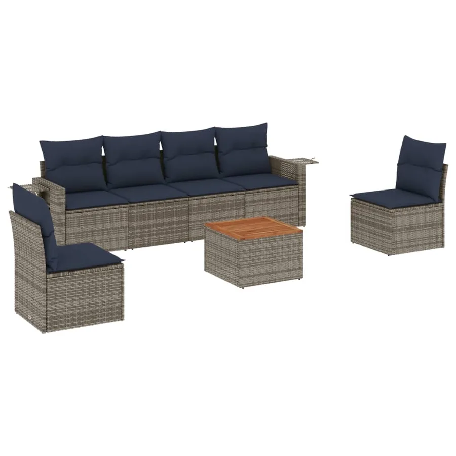 Ensemble de canapé de jardin 7 pcs avec coussins gris résine tressée - 2