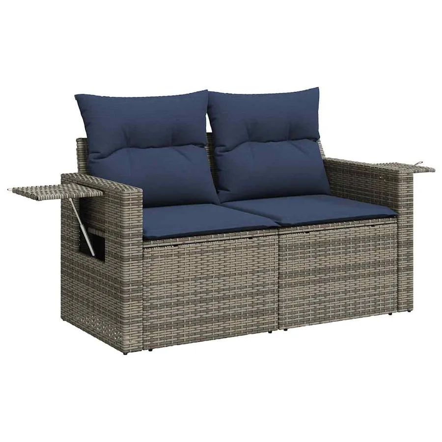 Ensemble de canapé de jardin 7 pcs avec coussins gris résine tressée - 5