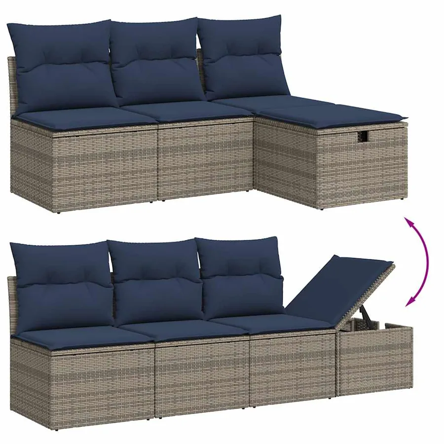 Ensemble de canapé de jardin 8 pcs avec coussins gris résine tressée - 11