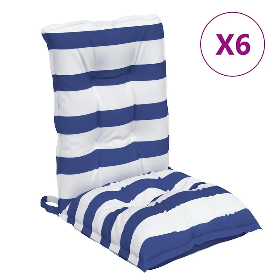 Coussins de chaise à dossier bas lot de 6 rayures bleu/blanc - 2