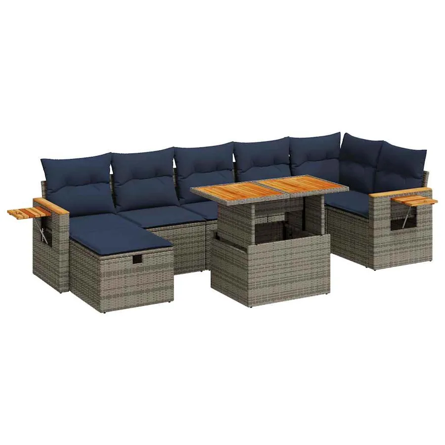 Salon de jardin 8pcs avec coussins gris résine tressée acacia - 2