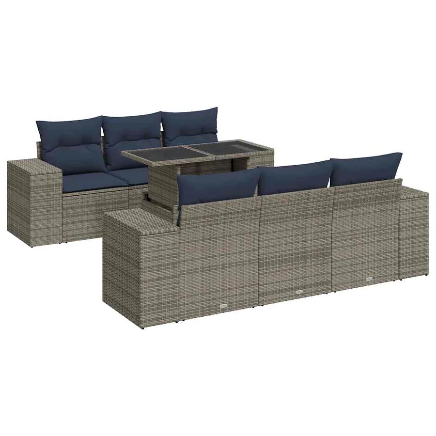 Salon de jardin avec coussins 7 pcs gris résine tressée acacia - 2