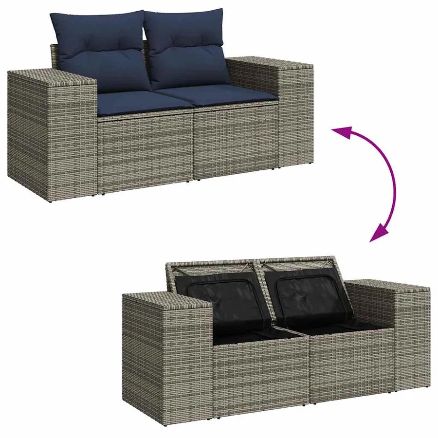 Salon de jardin 8pcs avec coussins marron résine tressée acacia - 10