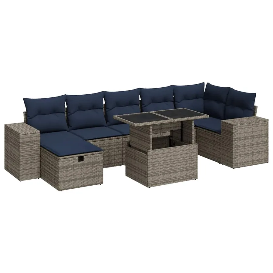 Salon de jardin 8pcs avec coussins marron résine tressée acacia - 2