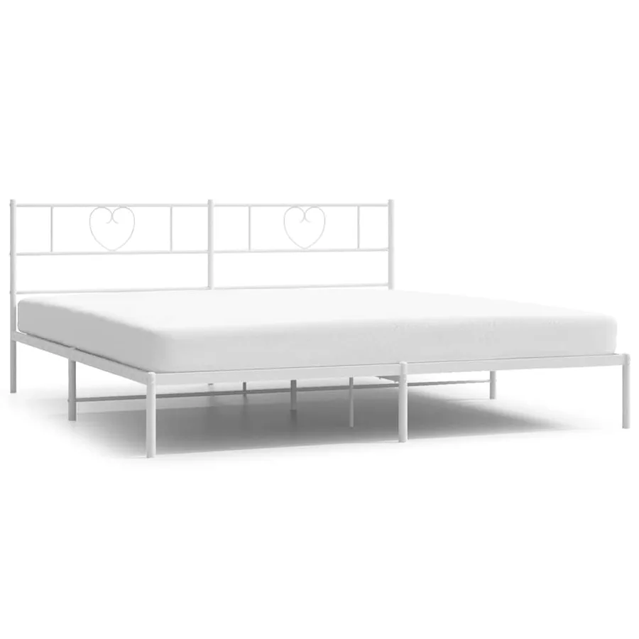 Cadre de lit métal sans matelas et tête de lit blanc 180x200 cm - 2