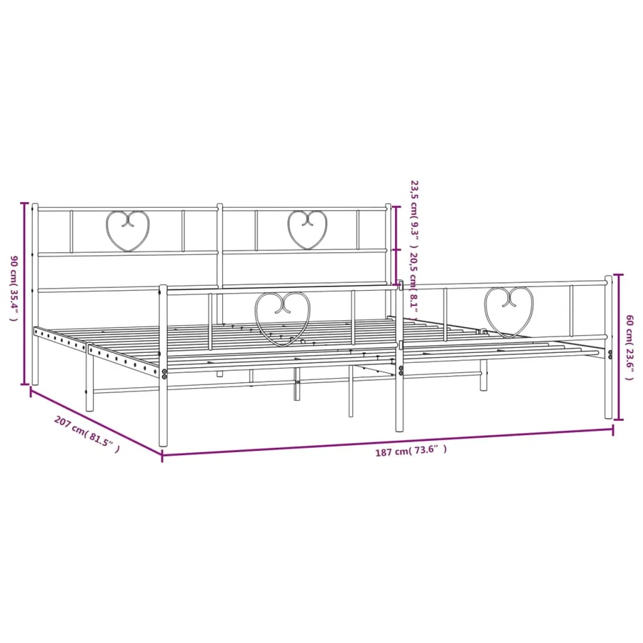 Cadre de lit métal sans matelas avec pied de lit noir 180x200cm - 9