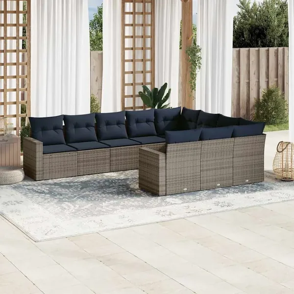 Salon de jardin 10 pcs avec coussins gris résine tressée