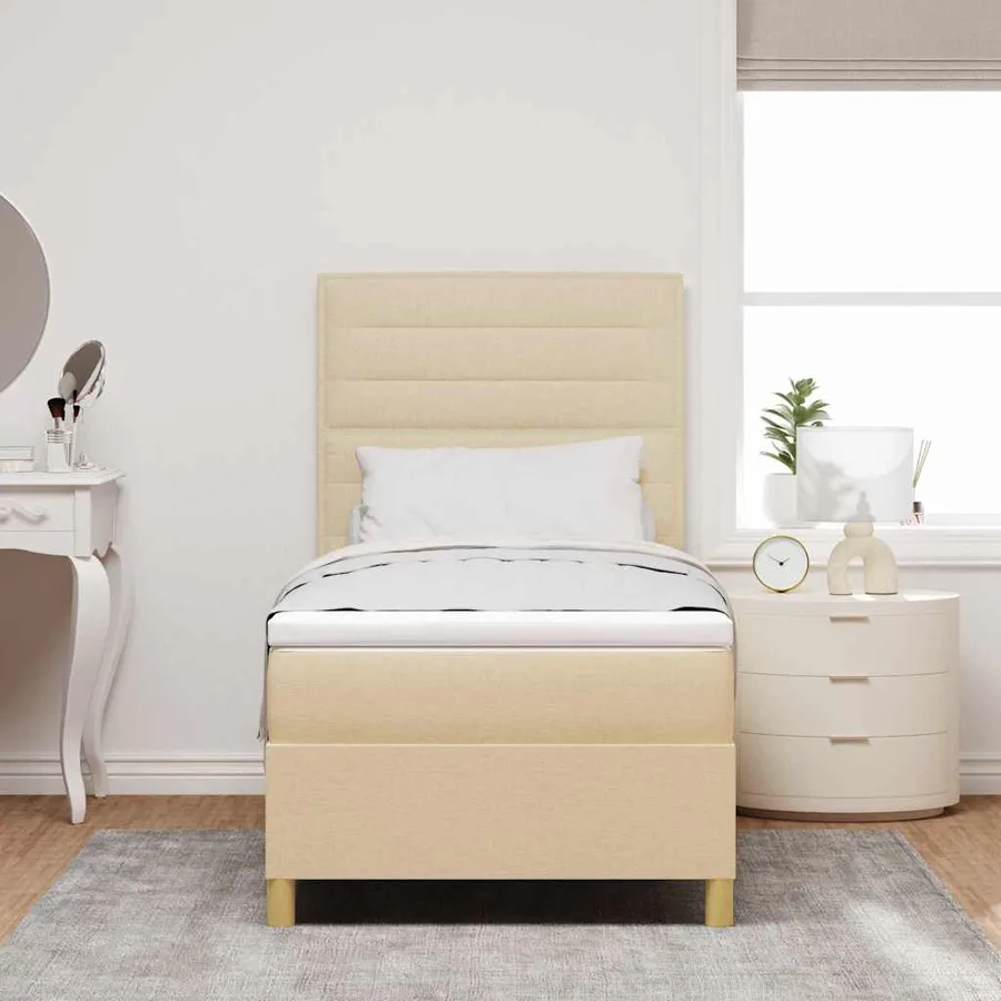 Lit à ressorts avec matelas Crème 80 x 200 cm tissu - 3