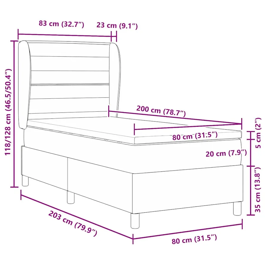 Lit à ressorts avec matelas Crème 80 x 200 cm tissu - 12
