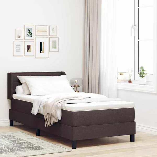 Lit à ressorts avec tête de lit Marron foncé 200 x 80 cm tissu