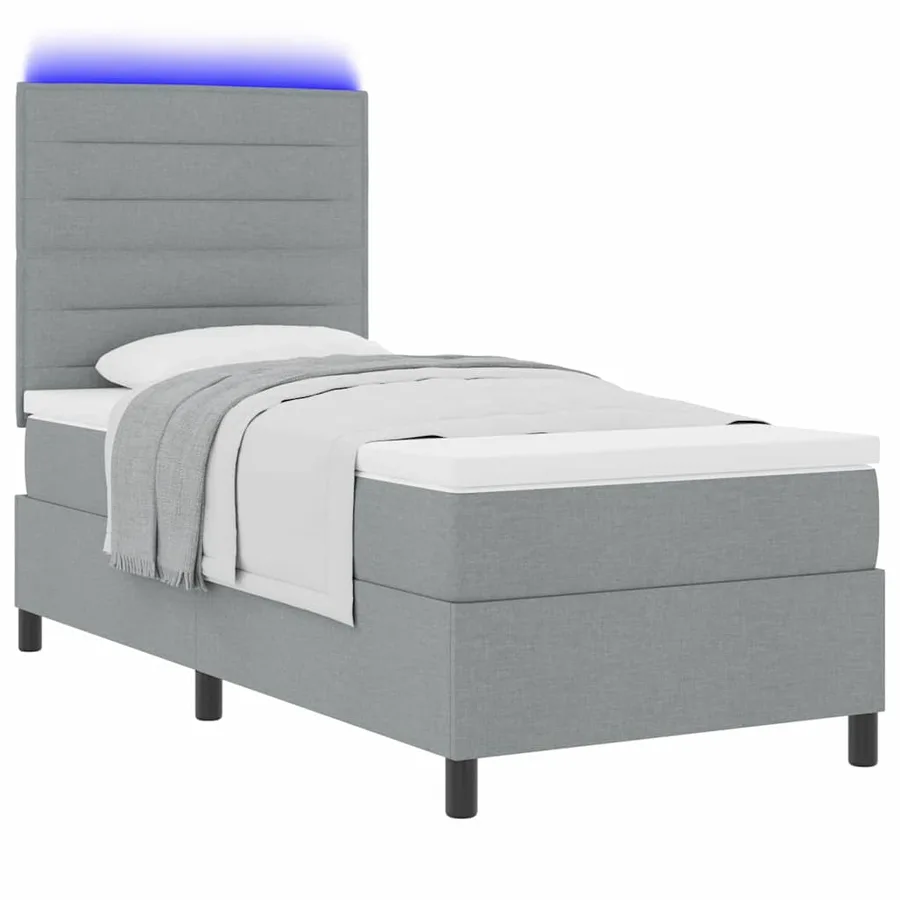 Lit à ressorts avec matelas Gris clair 90 x 190 cm tissu - 3
