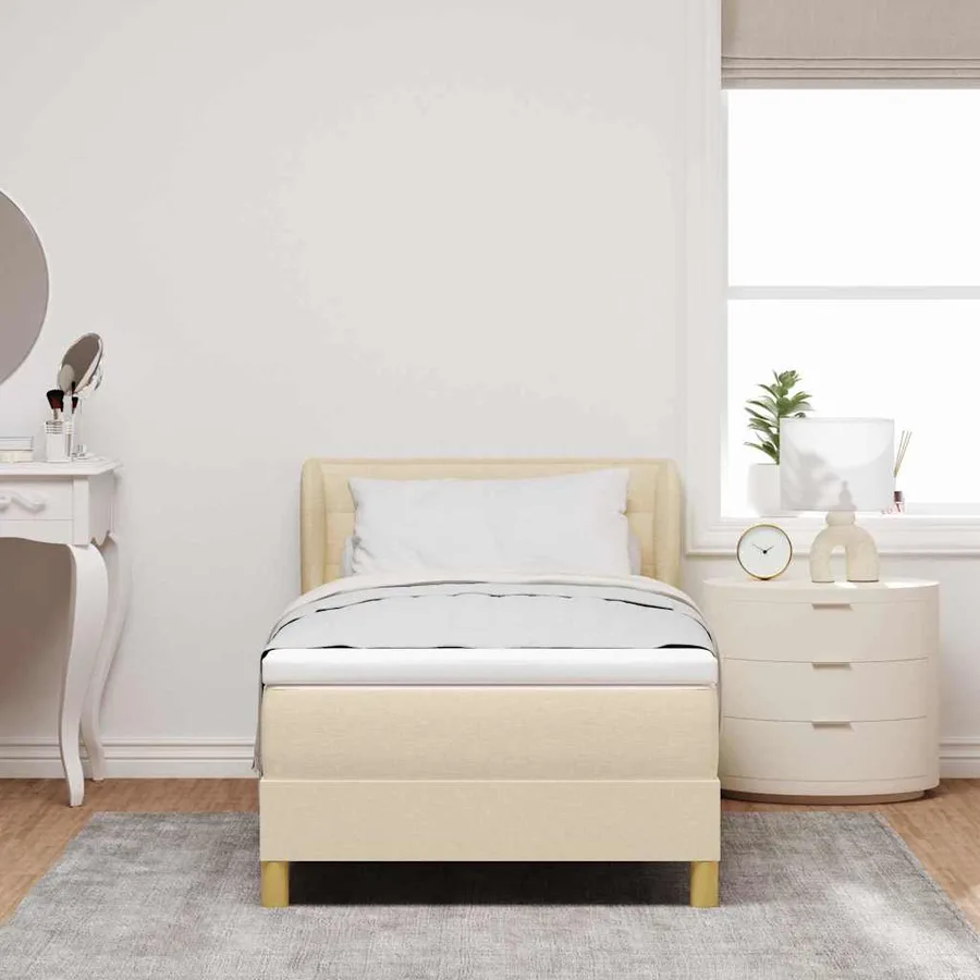 Lit à ressorts avec matelas Crème 90 x 200 cm tissu - 3