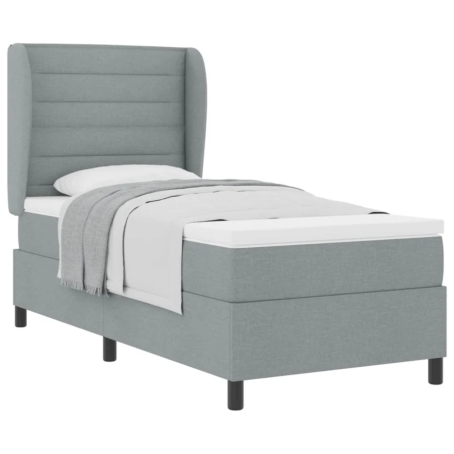 Lit à ressorts avec matelas Gris clair 90 x 190 cm tissu - 2