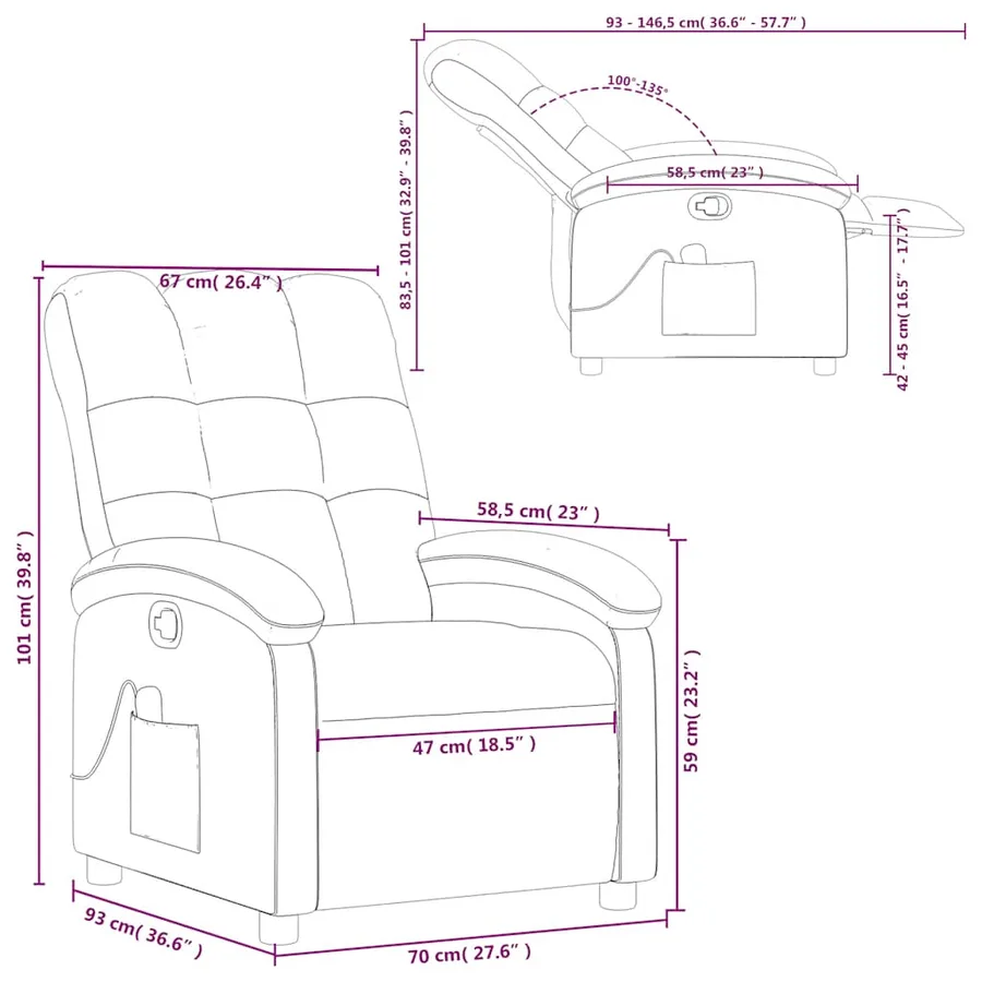 Fauteuil de massage inclinable Marron foncé Tissu - 13