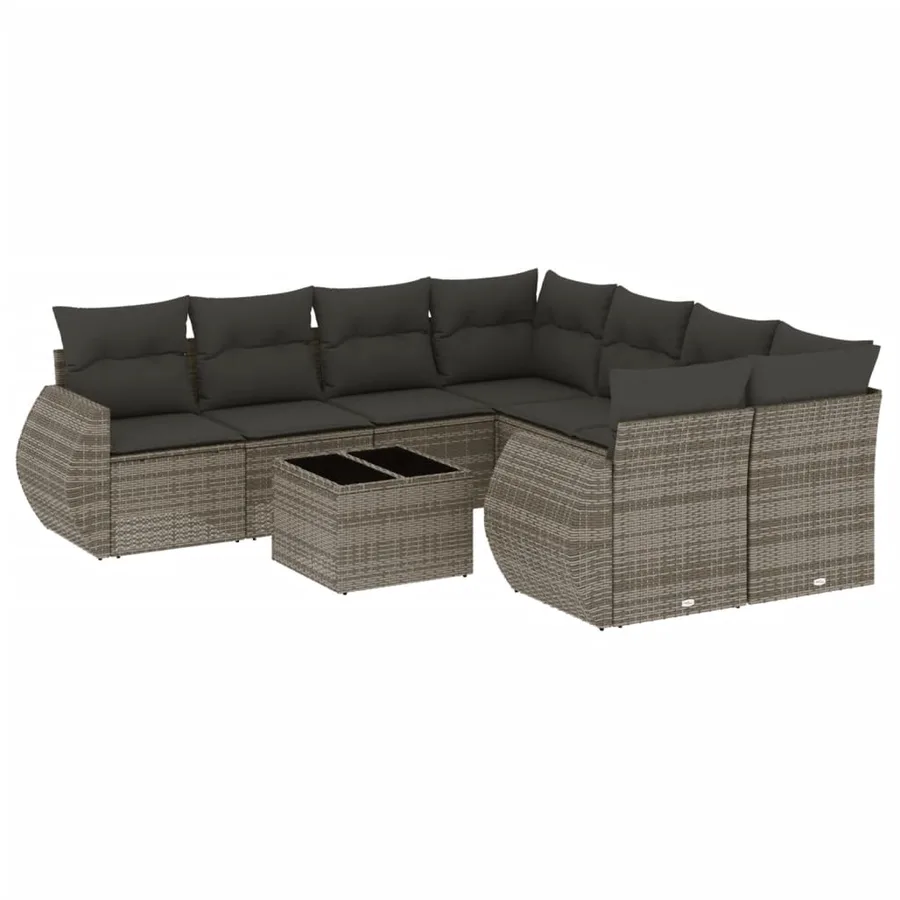 Ensemble de canapé de jardin 9 pcs avec coussins gris résine tressée - 2