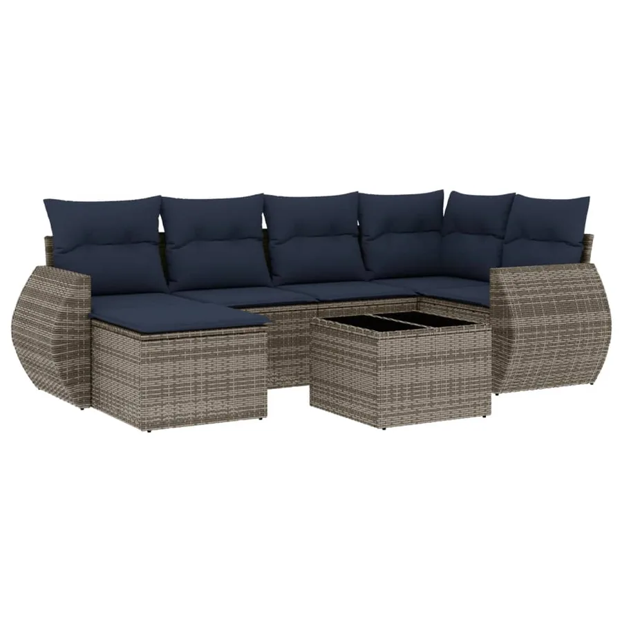 Ensemble de canapé de jardin 7 pcs avec coussins gris résine tressée - 2