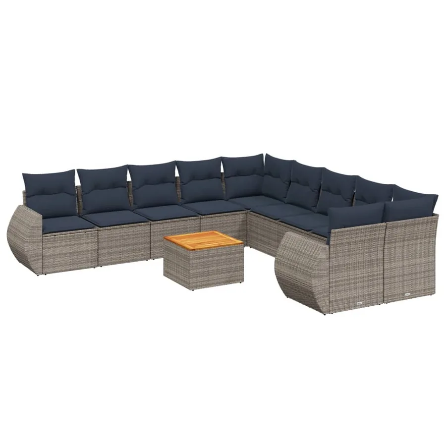 Ensemble de canapé de jardin 11 pcs avec coussins gris résine tressée - 2