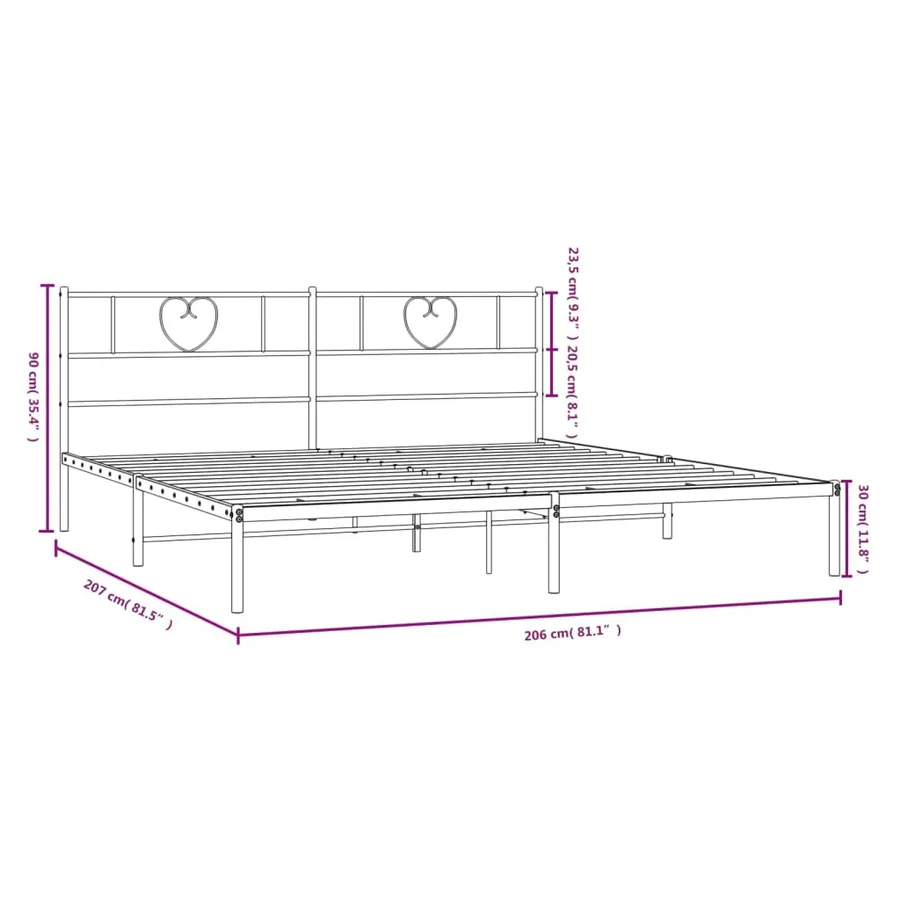 Cadre de lit métal sans matelas avec tête de lit noir 200x200cm - 9