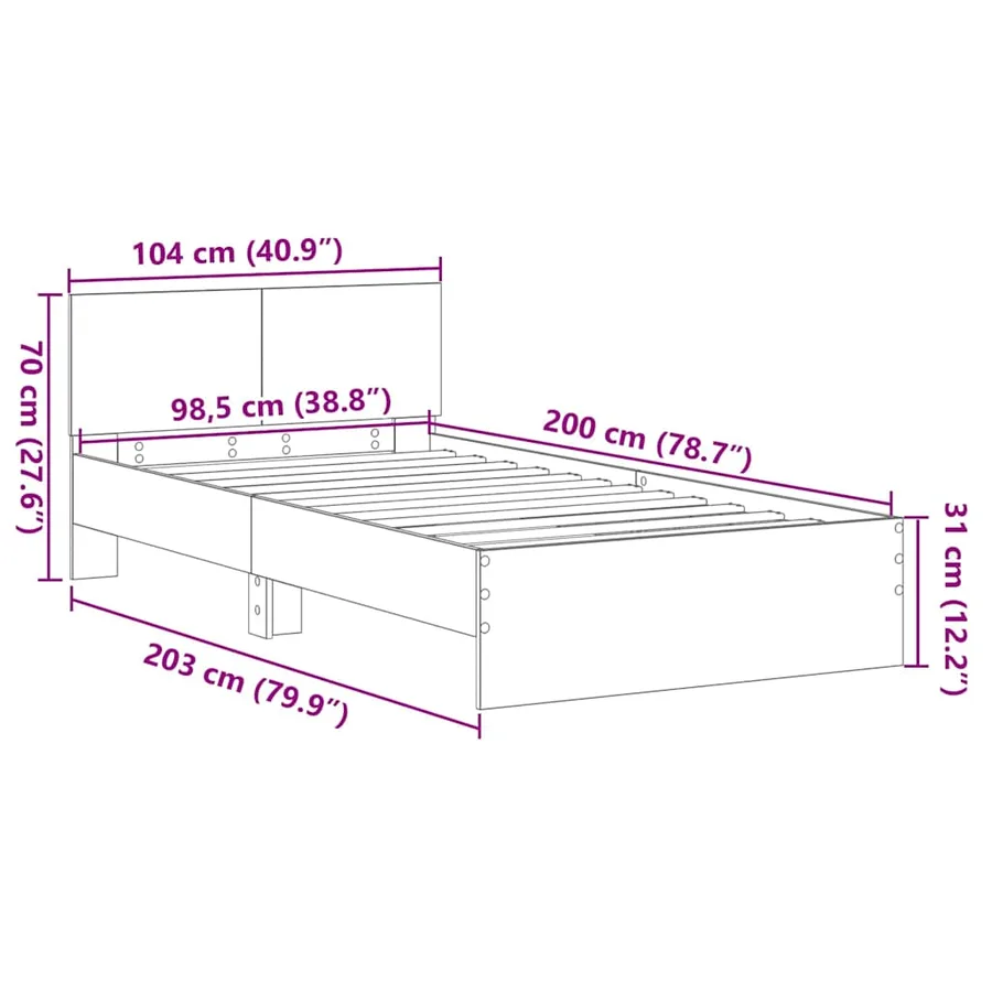 Cadre de lit Chêne noir 203 x 104 x 70 cm Bois d'ingénierie - 11