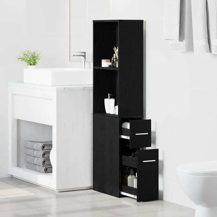 Ensemble de mobilier de salle de bain Montage mural Chêne noir - 4