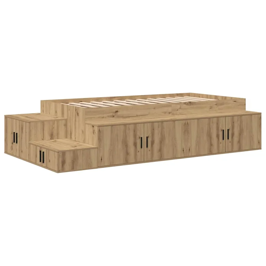 Cadre de lit avec rangement avec étagère Chêne artisanal 80 cm - 2