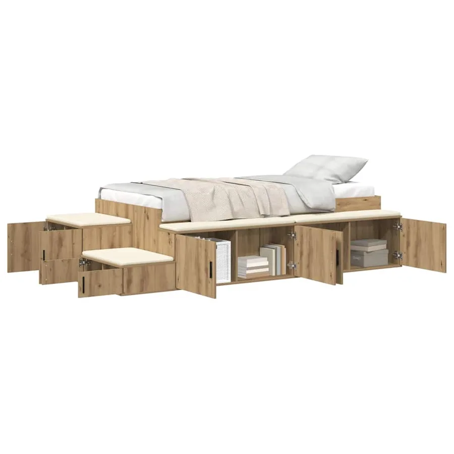 Cadre de lit avec rangement avec étagère Chêne artisanal 80 cm - 3