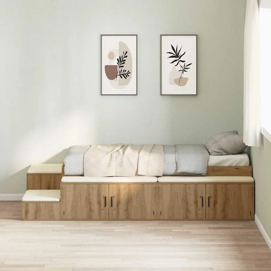 Cadre de lit avec rangement avec étagère Chêne artisanal 80 cm - 4