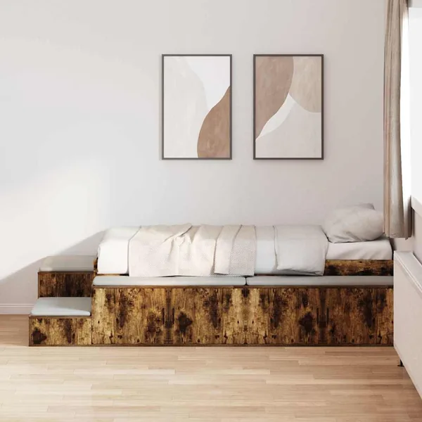 Cadre de lit avec rangement Chêne fumé 80 cm Bois d'ingénierie