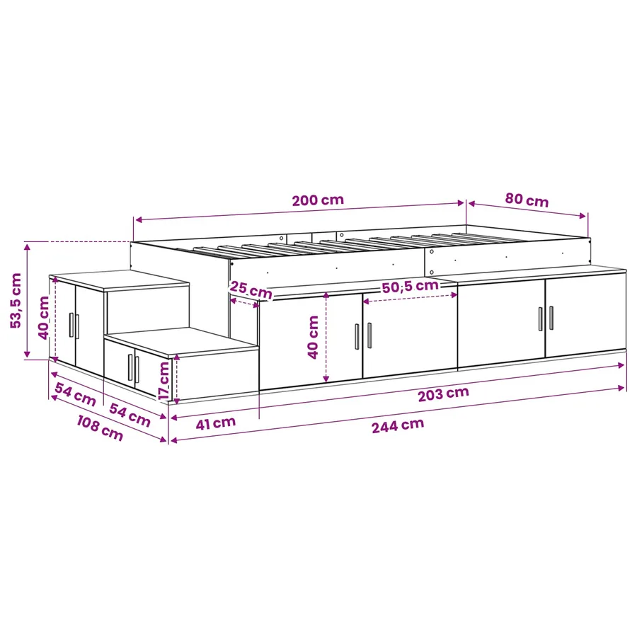 Cadre de lit avec rangement Chêne fumé 80 cm Bois d'ingénierie - 14