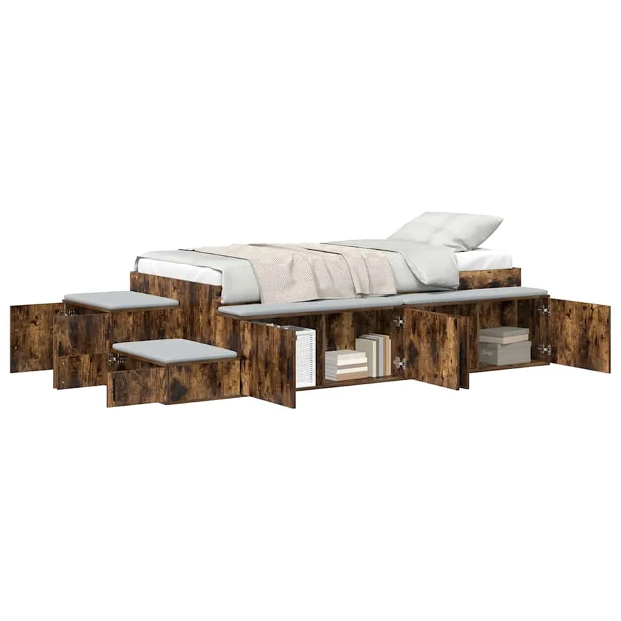 Cadre de lit avec rangement Chêne fumé 80 cm Bois d'ingénierie - 3
