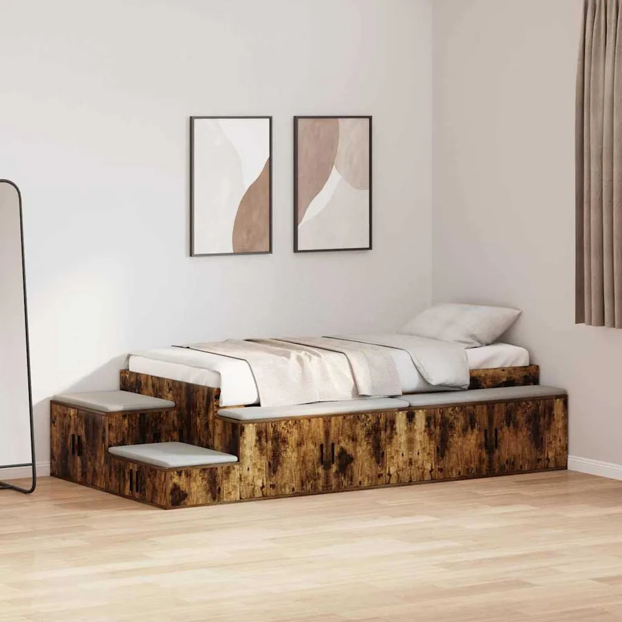 Cadre de lit avec rangement Chêne fumé 80 cm Bois d'ingénierie - 4